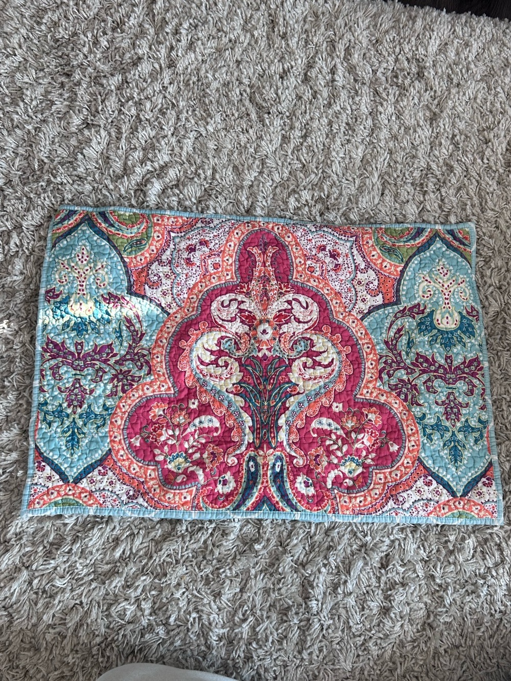 Vibrant Pink & Teal Paisley Quilted Accent Pillow Cover - Home Accents